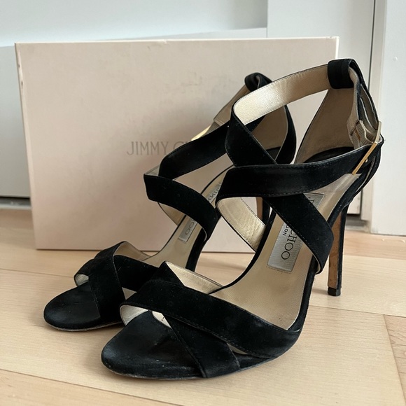 Jimmy Choo Lottie Sandal 100mm Black Suede - Picture 2 of 7